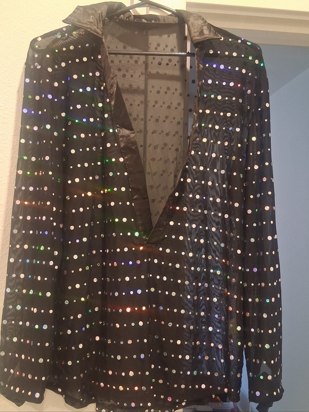 Black Sequin Deep V Women's Blouse